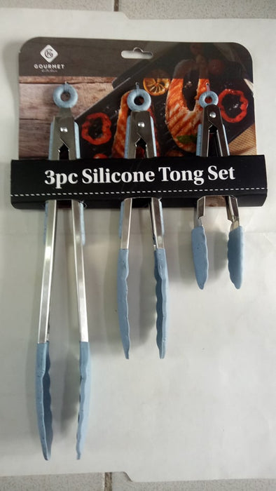 Gourmet 3 Pc Silicone Tong Set - Blue