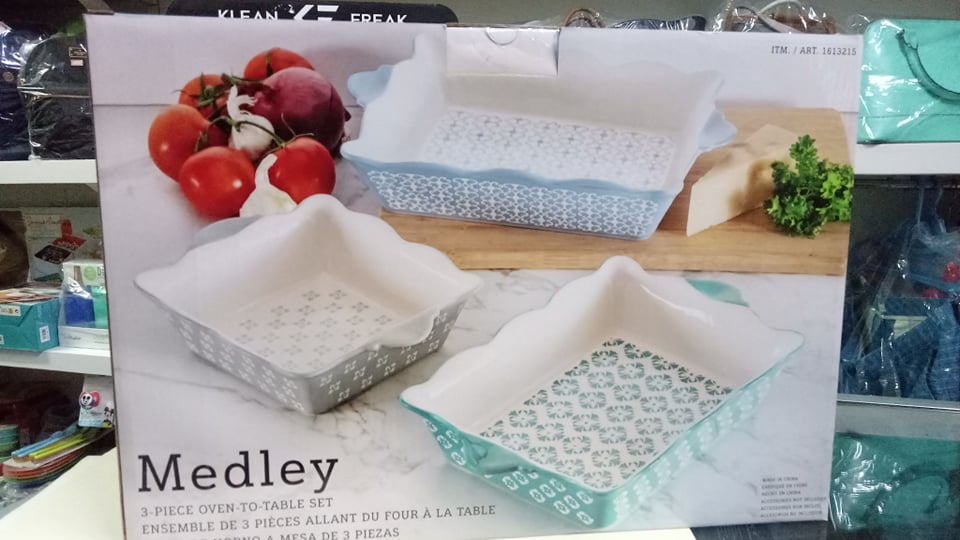 Medley Oven to Table Bakeware Bake & Serve Set 3Pc Dishwasher Safe (white,blue,sky)