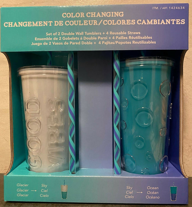 Parker Lane Color Changing Double Wall Straw Tumblers, 22OZ (White & Blue available)