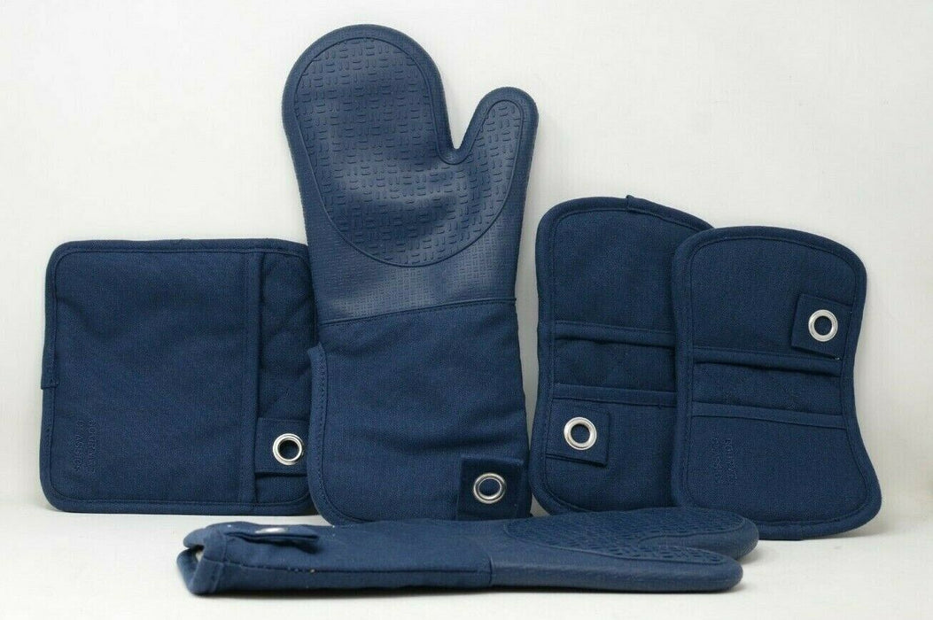 Gourmet Classics, 6-PC Kitchen Set with Silicone 2 Oven Mitts 2 Pot Holders (Brown, Gray, Blue)
