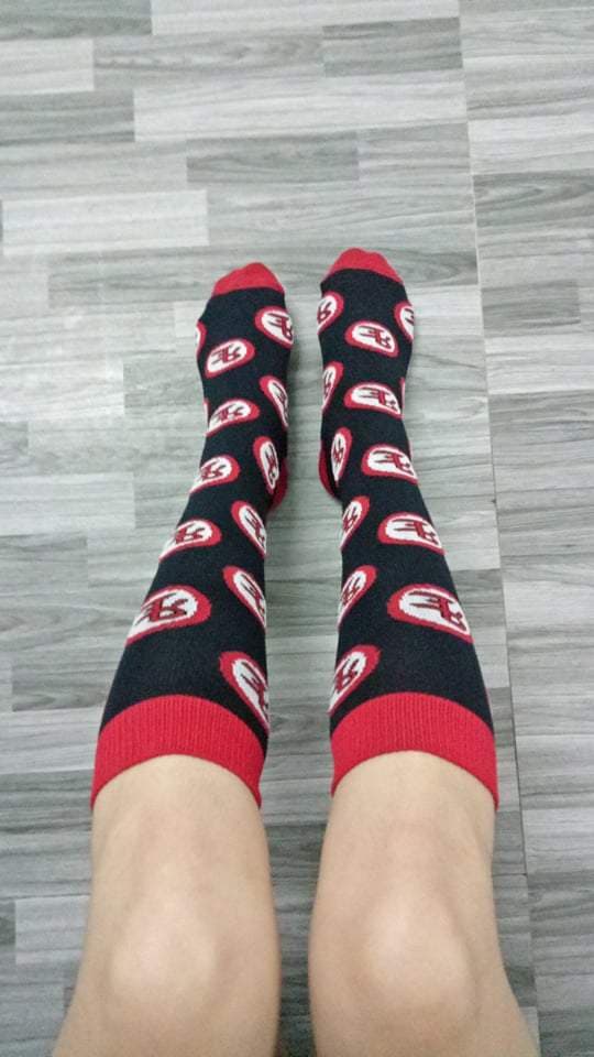 TCK Roy Escosar's Printed Monogram Logo Black & Red Over-Calf Socks  (Available size: S,M,L) - Sold by pair.