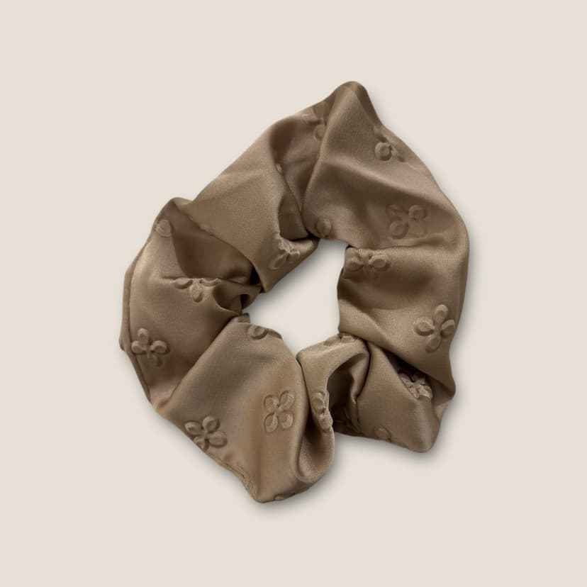 Satin Scrunchie with Subtle Embossed Floral Pattern – Elegant Hair Tie for Women & Girls 1
