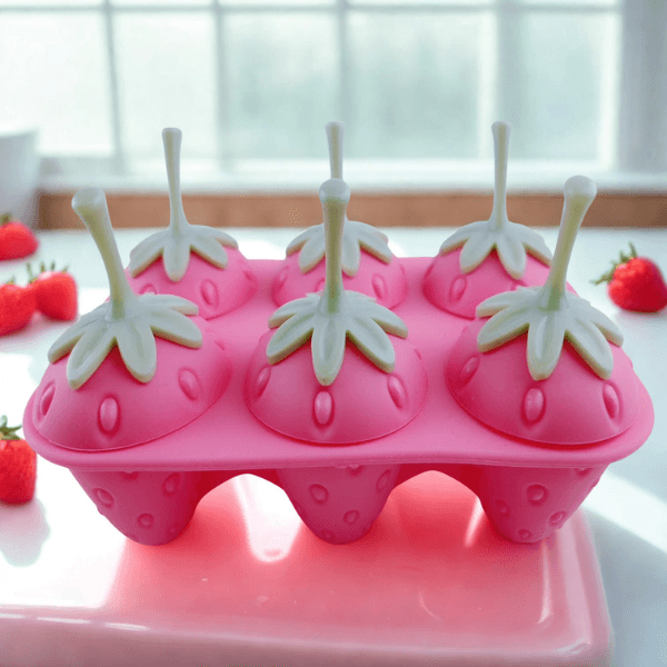 Joie Silicone Strawberry Figural Freeze Pop Mold for Making 6 Popsicles – Pink
