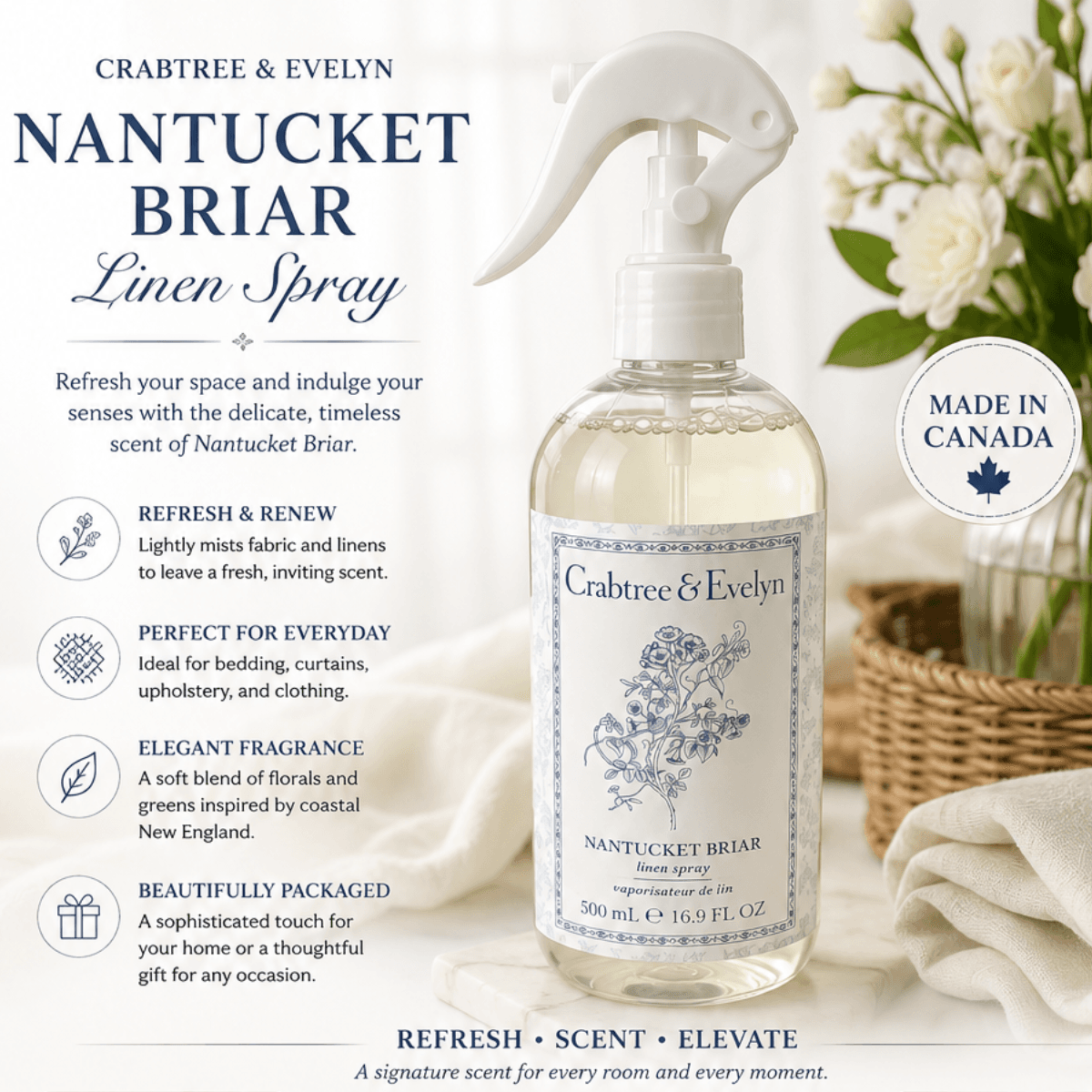 Crabtree & Evelyn Nantucket Briar Linen Spray – 500 mL / 16.9 FL OZ