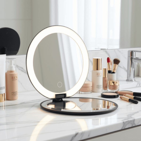 ILIOS Lighting Rechargeable LED Makeup Mirror – Black