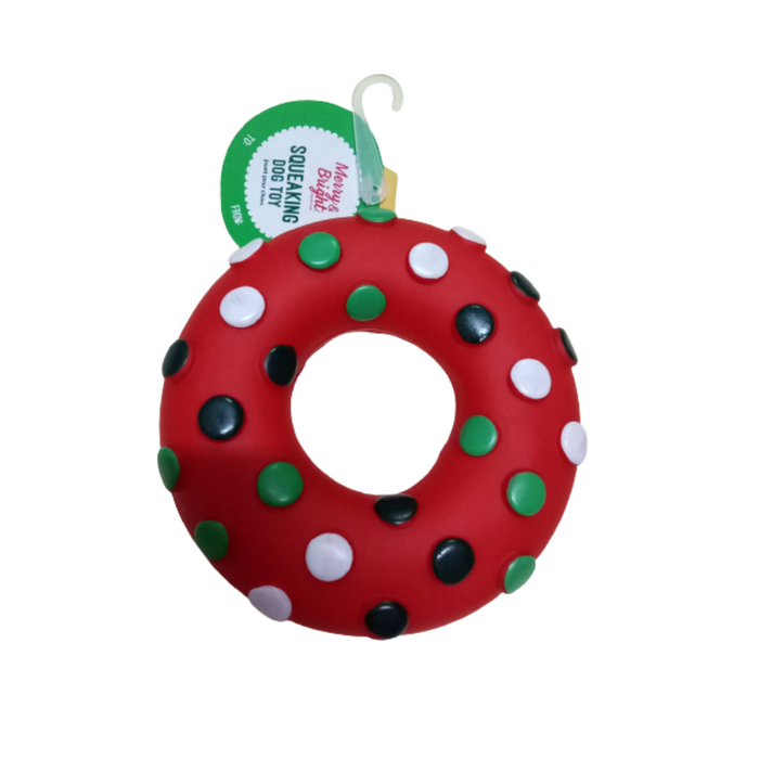 Merry & Bright Holiday Wreath Dog Toy - Squeaker