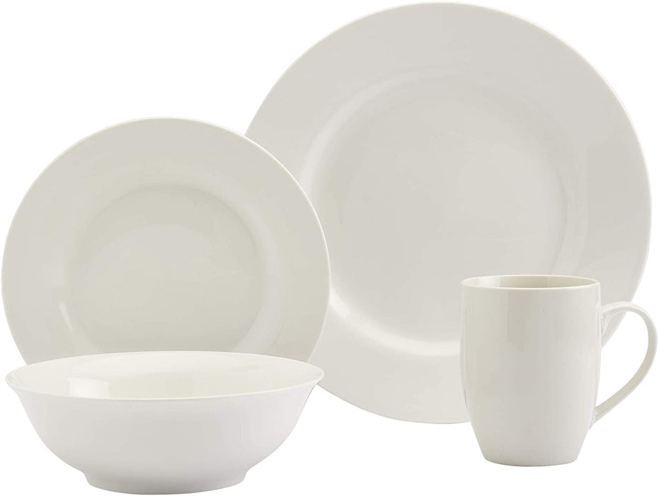 Tabletops Gallery White Dinnerware Set with Plate, Salad Plate, Cereal Bowl, and Mug (Service for 4), Elizabeth 16 Piece Dinnerware Set