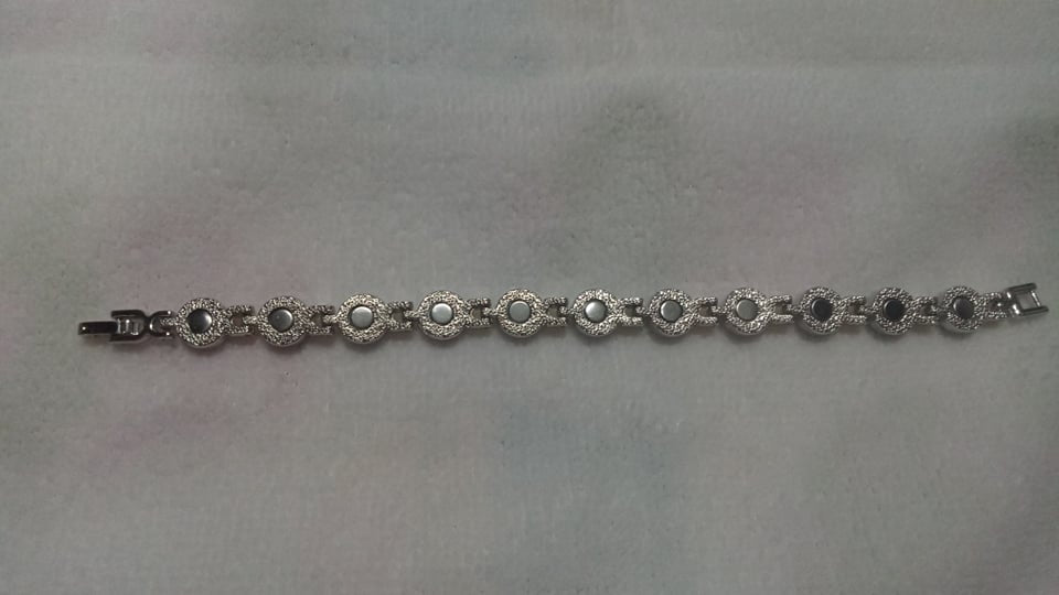 Vintage Sterling Silver Gemstone Filigree Magnetic Bracelet