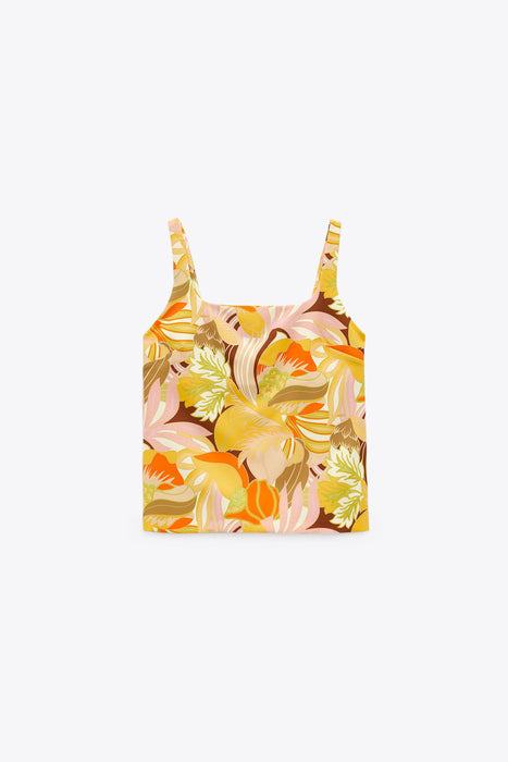 ZARA YELLOW PRINTED TOP WITH SCRUNCHIE