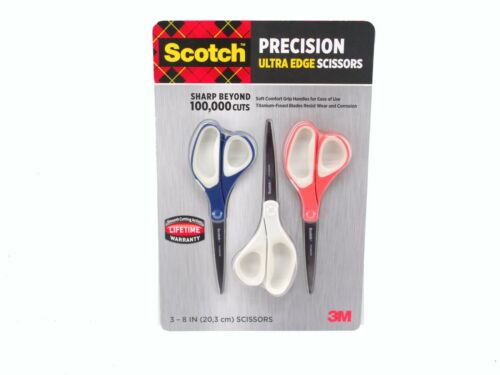 Scotch Scissors 3M 8 inch Precision Ultra Edge Titanium Blades Soft Grip