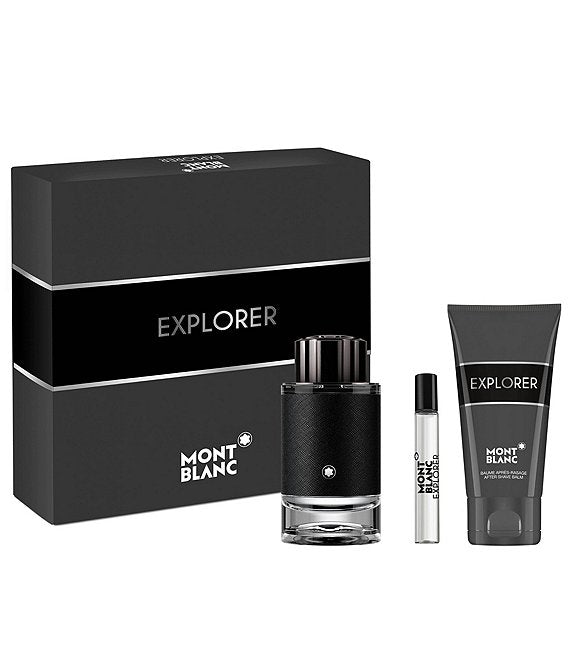 Montblanc Explorer Men Gift Set (3.3-oz .Eau de Parfum Spray,  0.25-oz. Travel Spray, 3.3-oz. After Shave Balm)