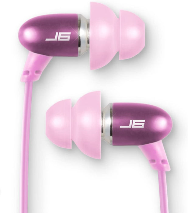 JLab Audio J6M High Fidelity Metal Ergonomic Earbuds Style Headphones w/Mic, Guaranteed for Life - Honeysuckle Pink