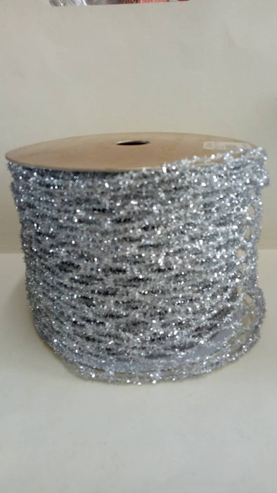 FARRISILK RIBBON - Metallic Glitter Tinsel Mesh Ribbon, Silver, 4-Inch, 10 Yards