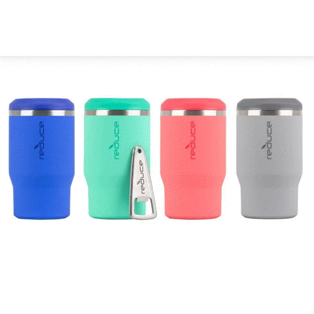 REDUCE 4-in-1 Stainless Steel Bottle and Can Insulator – Keeps Bottles, Cans, Skinny Cans and Mixed Drinks Cold – Sweat-Free, Perfect for Outdoor Drinking - 4pk - Blue, Green, Pink & Gray