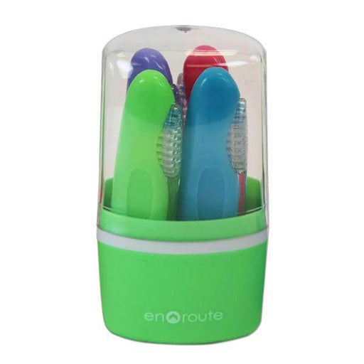 Handy Folding 4 Pack Toothbrush With Travel Case - Compact Mini Design-Toothbrush-Enroute-Blue-eshopping