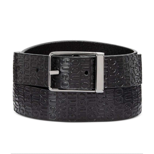 HUGO BOSS Men's Gery Embossed Logo Leather Belt-Accessories-Hugo Boss-85-32-Black-eshopping