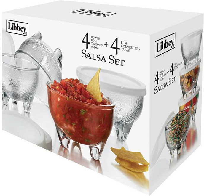 Libbey Salsa Set 4 Glass Bowls 10.8 oz 4 plastic lids-Glasswares-Libbey-eshopping