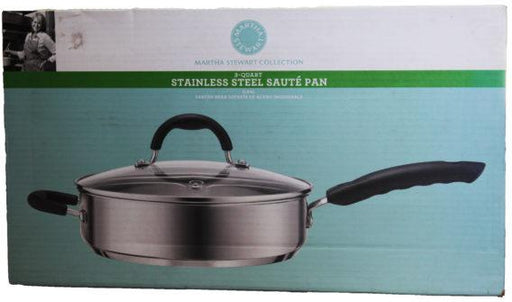 Martha Stewart Collection 3 Quart Kitchen Stainless Steel Saute Pan with Lid-Cookware-Martha Stewart-eshopping