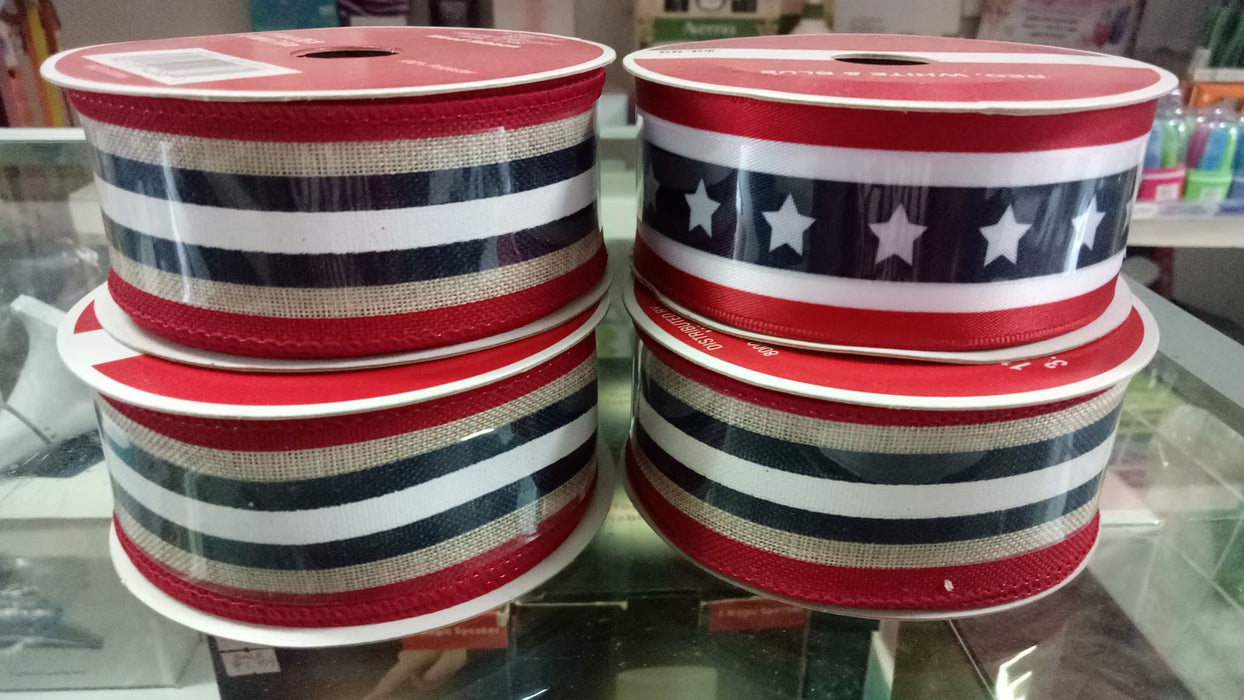Stars & Stripes Wired Edge Ribbon - (Canvas, Red, White, Navy Blue) - 25 feet-Decorations-Eshopping Philippines-eshopping