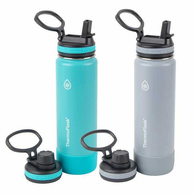 ThermoFlask Straw and Spout 24oz Stainless Steel Insulated Bottle (grey available)-Sold by piece